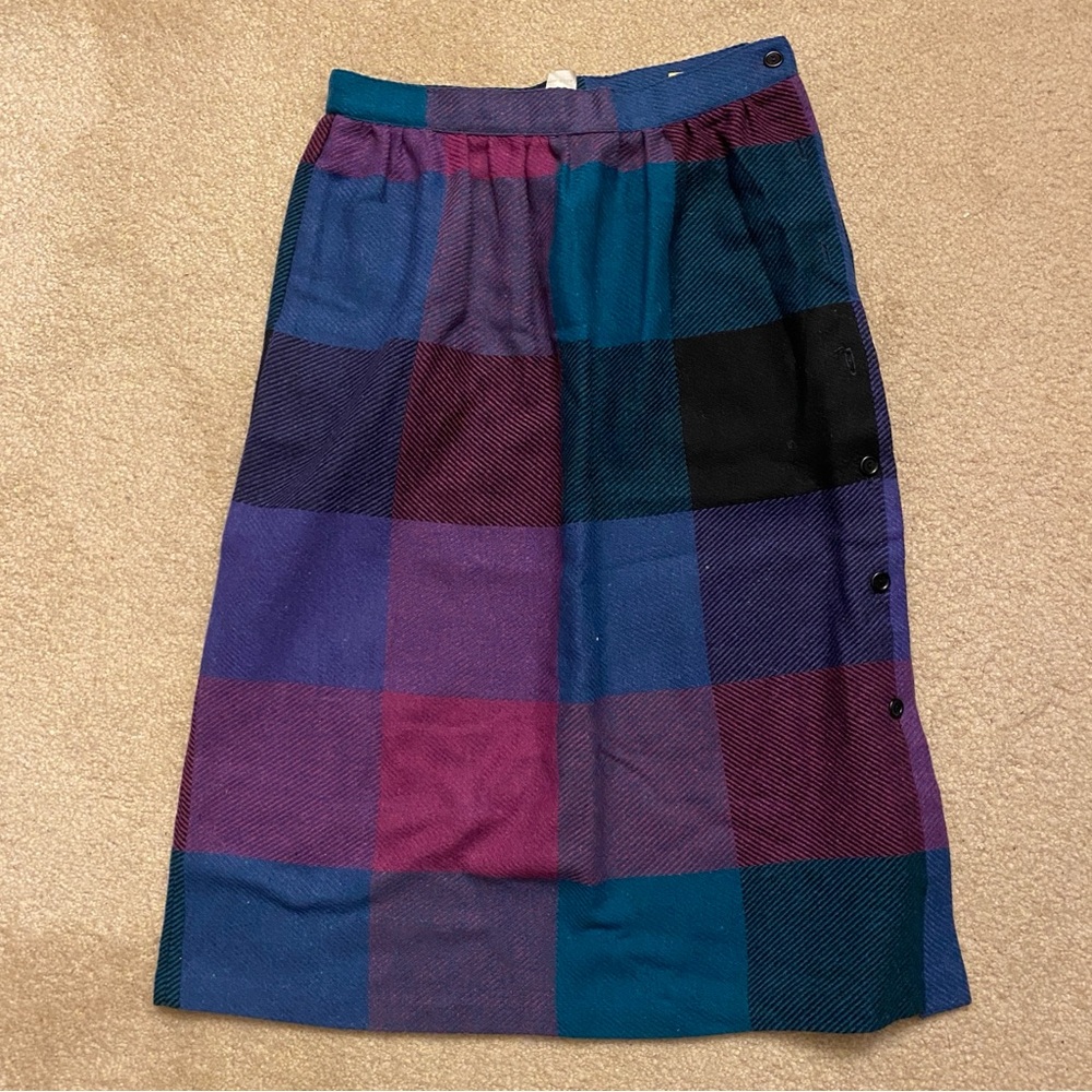 Vintage Kensington Square Purple multi colored plaid Wool skirt